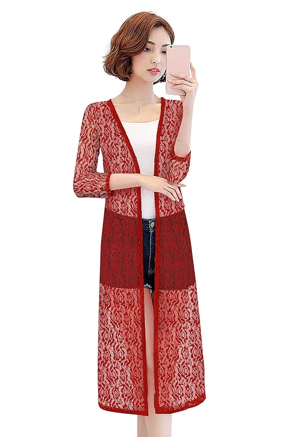 Women Full Sleeve Maroon Shrug
